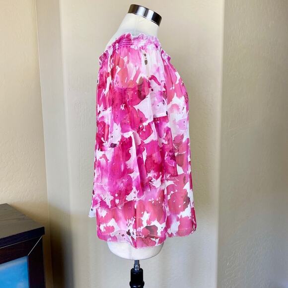 Worth Silk Crinkle Chiffon Pink and White Off The Shoulder Blouse, Small - Picture 4 of 13